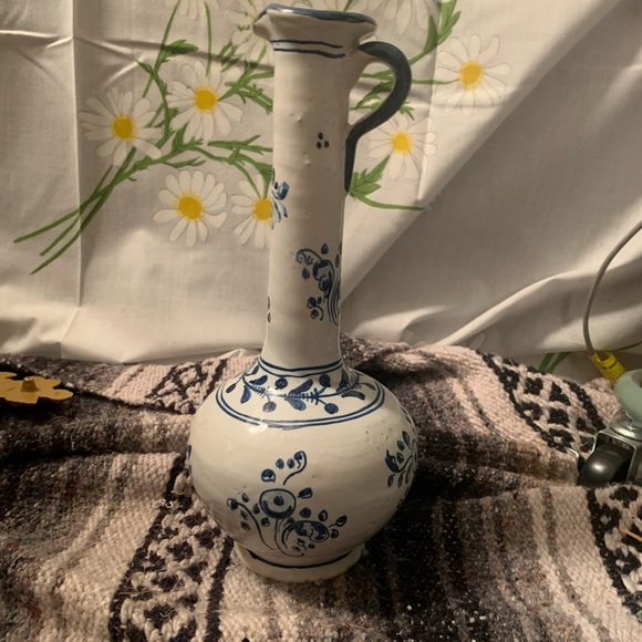 Talavera mexican hand painted blue pitcher vase - Picture 3 of 5